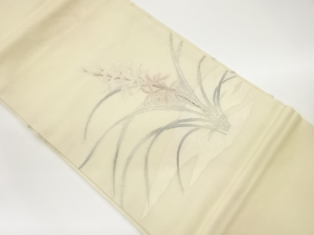  紗 花葉模様織出し名古屋帯